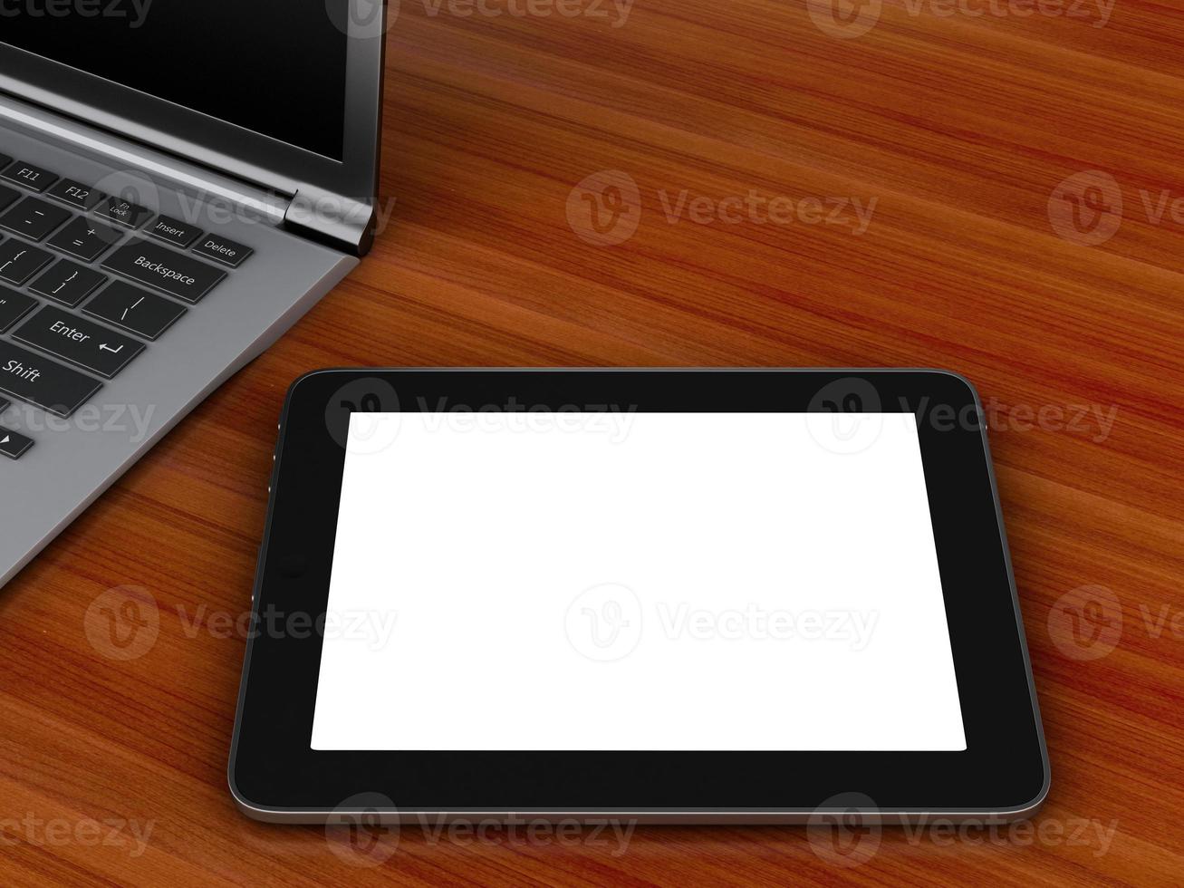 Arbeitsplatz mit digitalem Tablet und Laptop PC. foto