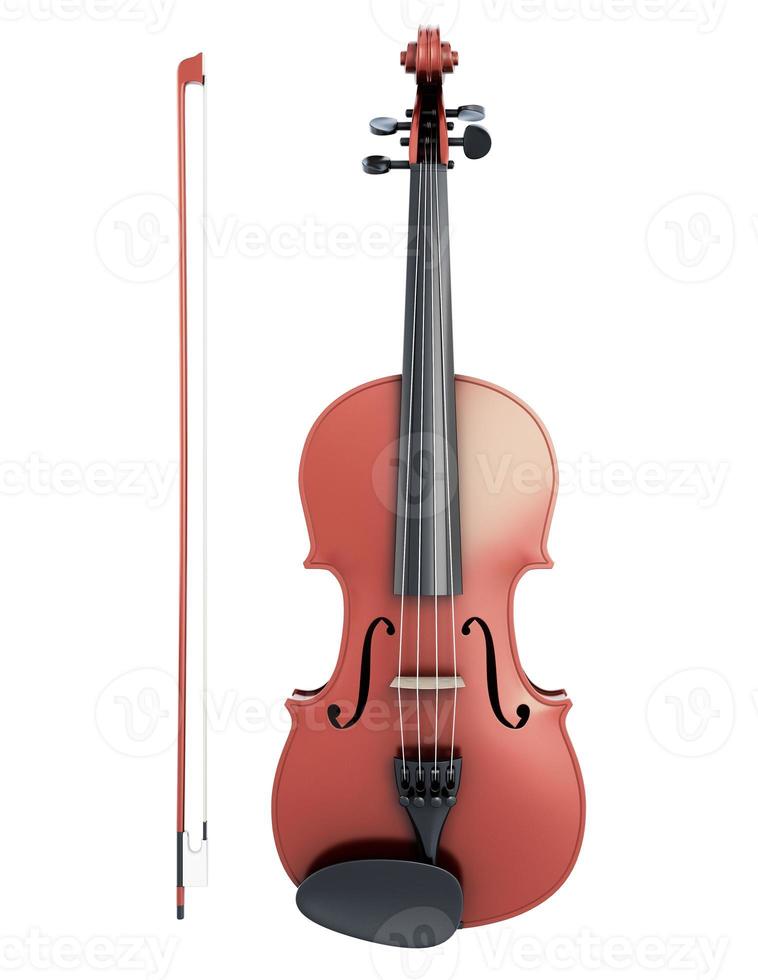 Vorderansicht von Geige und Geigenbogen foto