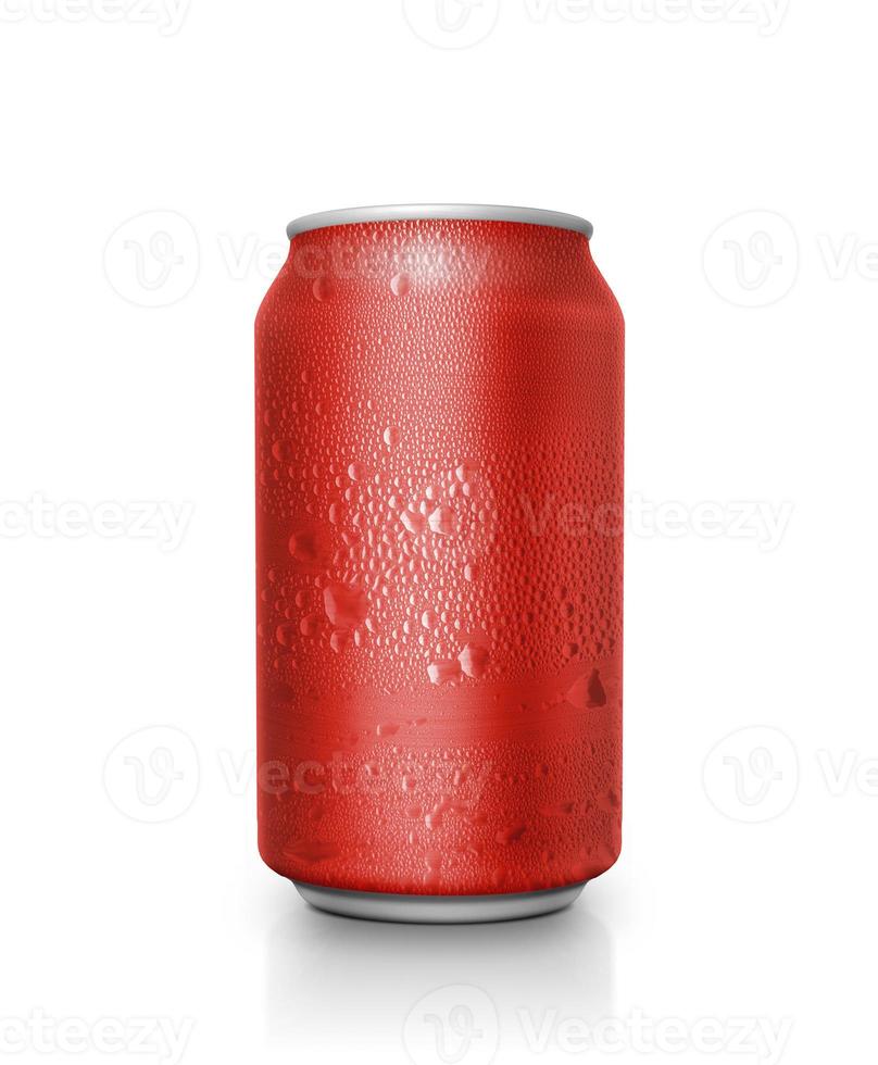 Rote Aluminiumdosen mit Wassertropfen auf weißem Hintergrund foto