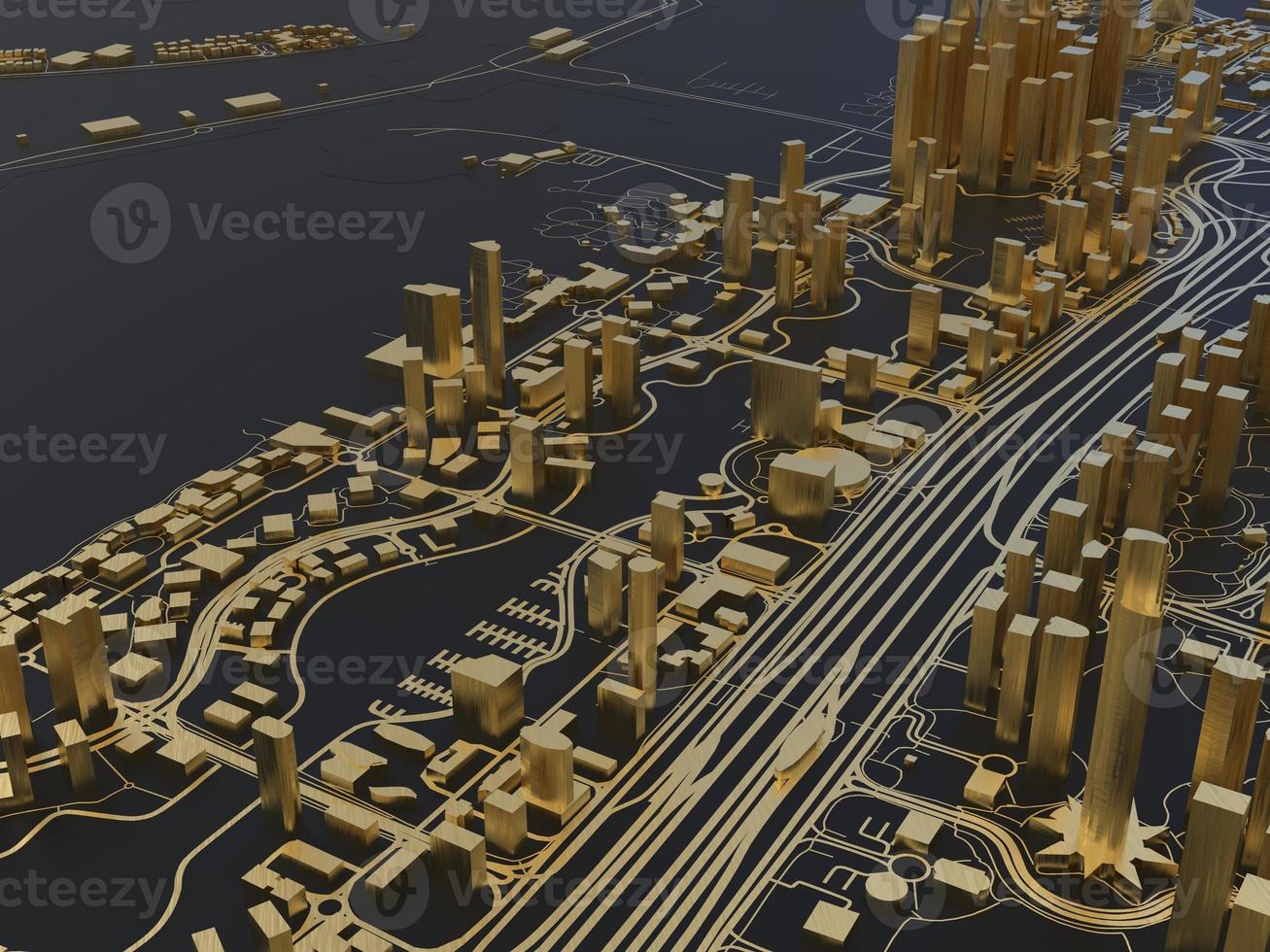 Draufsicht auf die Großstadt. illustration im lässigen grafikdesign. fragment von dubai 3d rendern foto