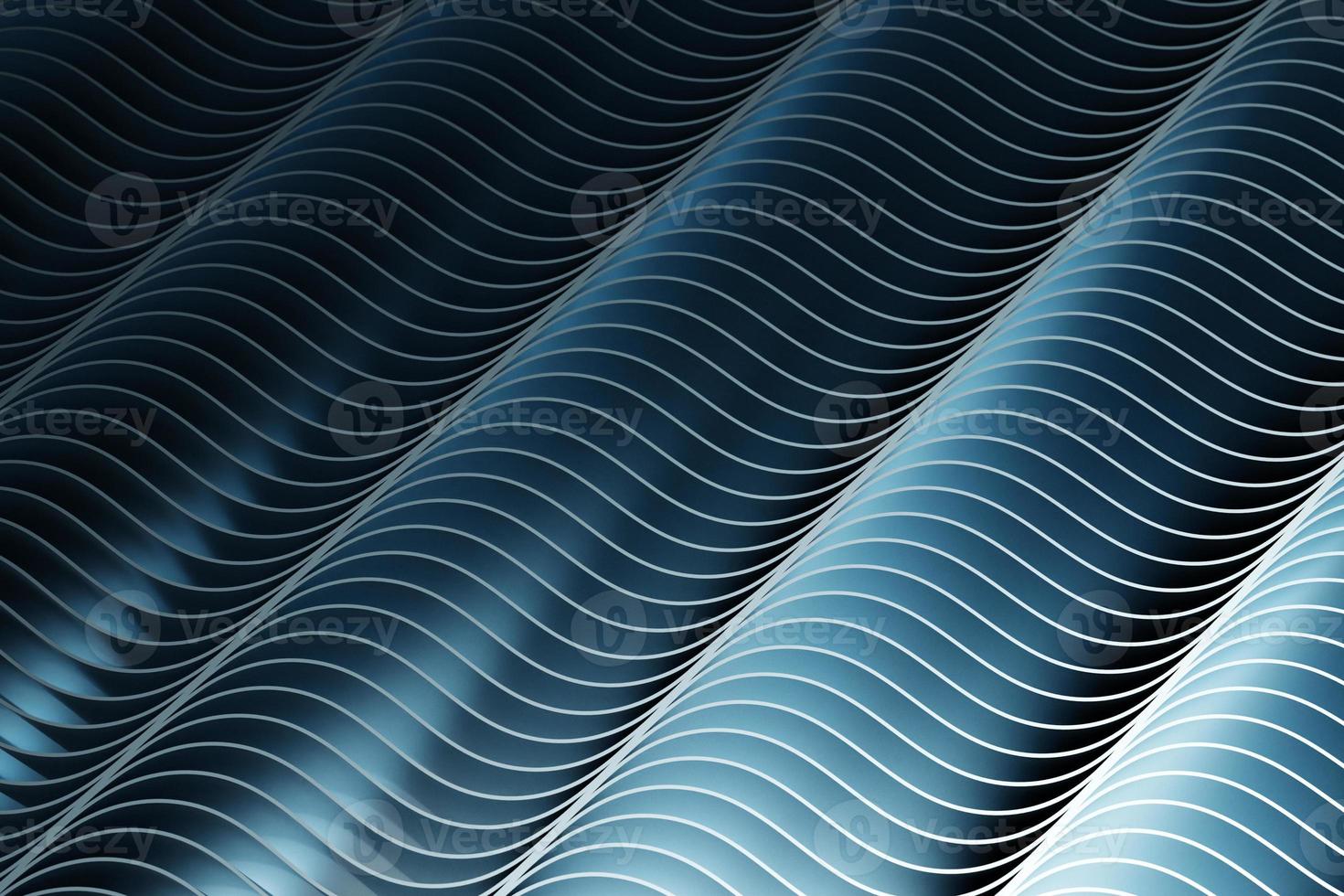 3D-Darstellung eines blauen abstrakten Hintergrunds mit Wellenlinien. Druck von den Wellen. moderne grafische Textur. Geometrisches Muster. foto