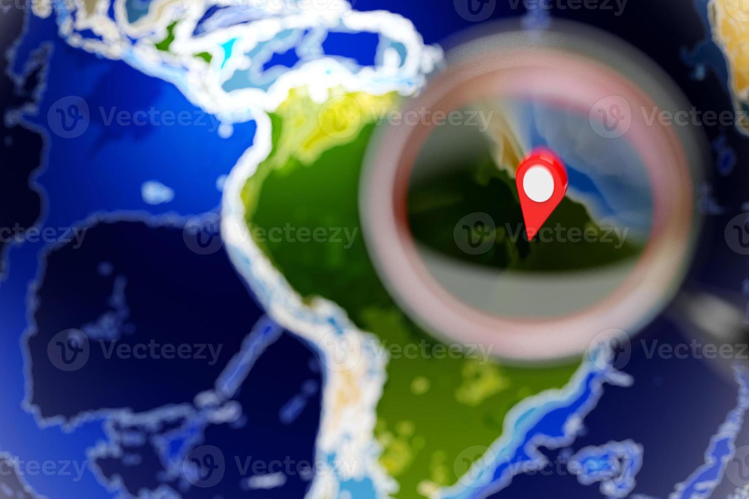 3D-Darstellung eines Symbols mit einem roten Zielpunkt auf der Karte. Navigationsmarkierung foto