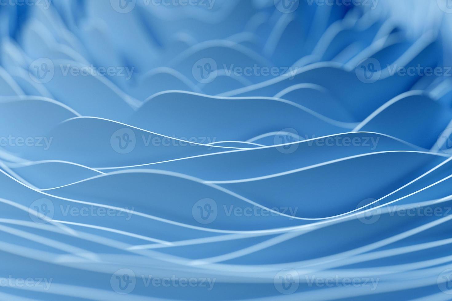 3D-Darstellung von blauen geometrischen Linien, Streifen ähnlich wie Wellen. futuristische form, abstrakte modellierung. foto
