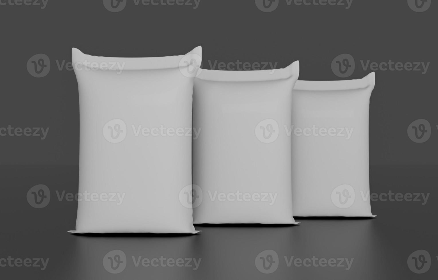 Sandsack oder weißer Plastiksack für Reis oder landwirtschaftliche Produkte isoliert auf weißem Hintergrund 3D-Darstellung foto