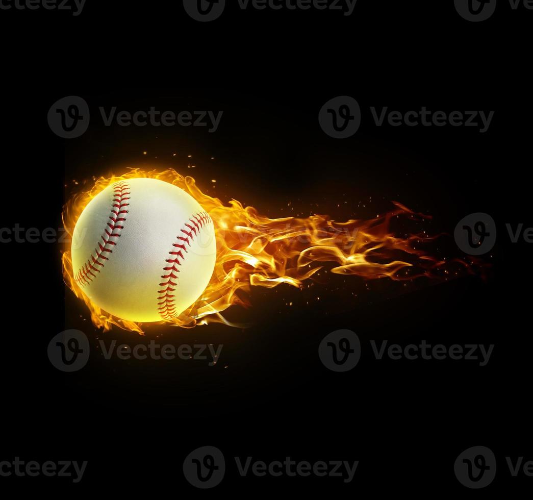 Baseball, in Brand auf schwarzem Hintergrund foto