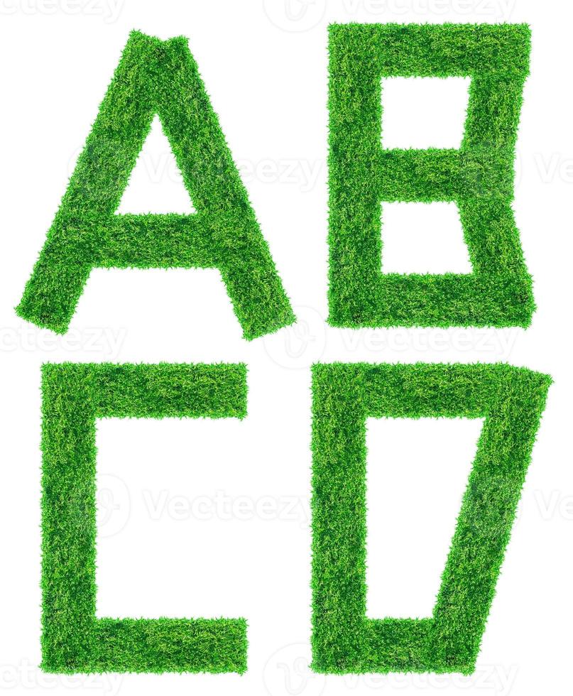 Alphabet aus dem grünen Gras, isoliert auf weißem Hintergrund foto