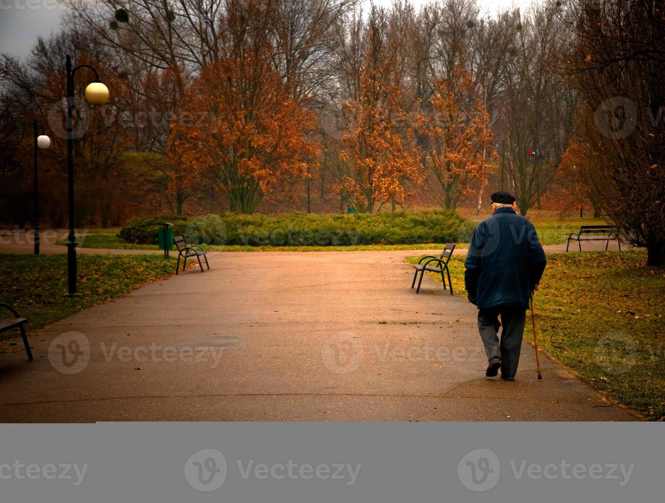 Alter Mann geht im Park spazieren foto