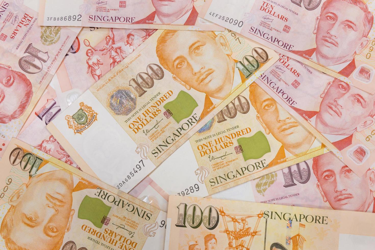 Nahaufnahme von einem Haufen Singapur Geld und Hintergrundtextur oder Muster foto