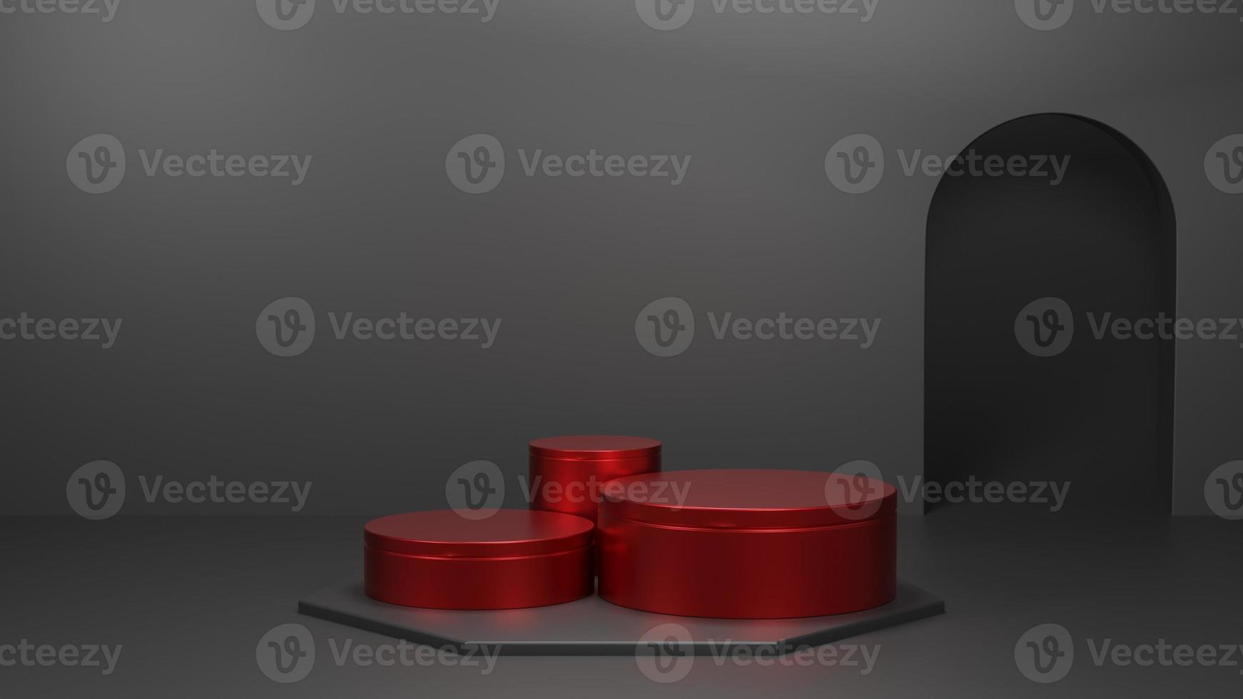 schwarzes und rotes dunkles elegantes 3d-rendering-podium foto