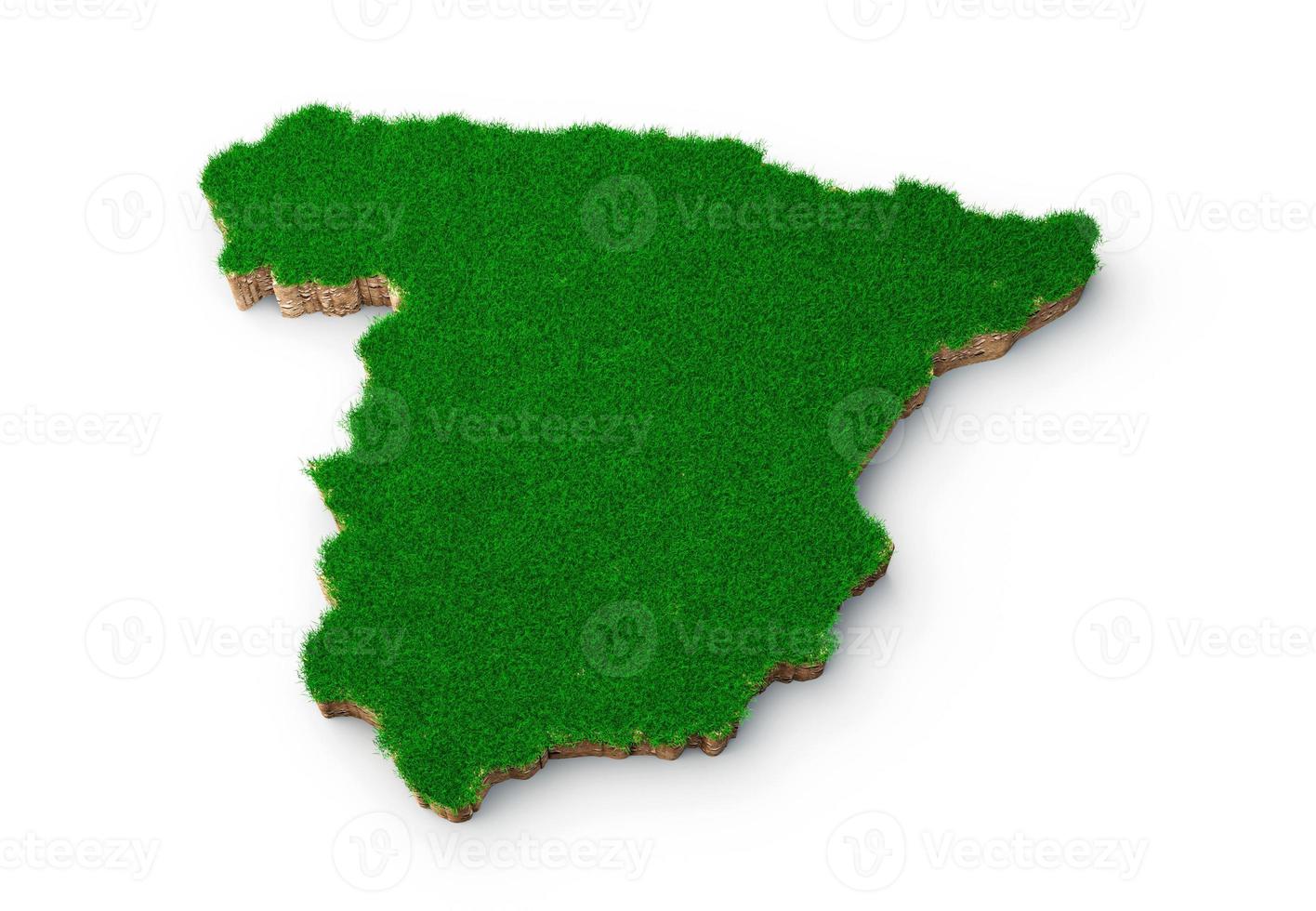 spanien karte boden land geologie querschnitt mit grünem gras und felsen bodentextur 3d illustration foto