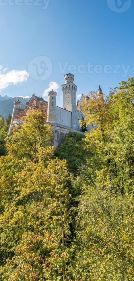 schloss neuschwanstein in deutschland auf hügelblick foto