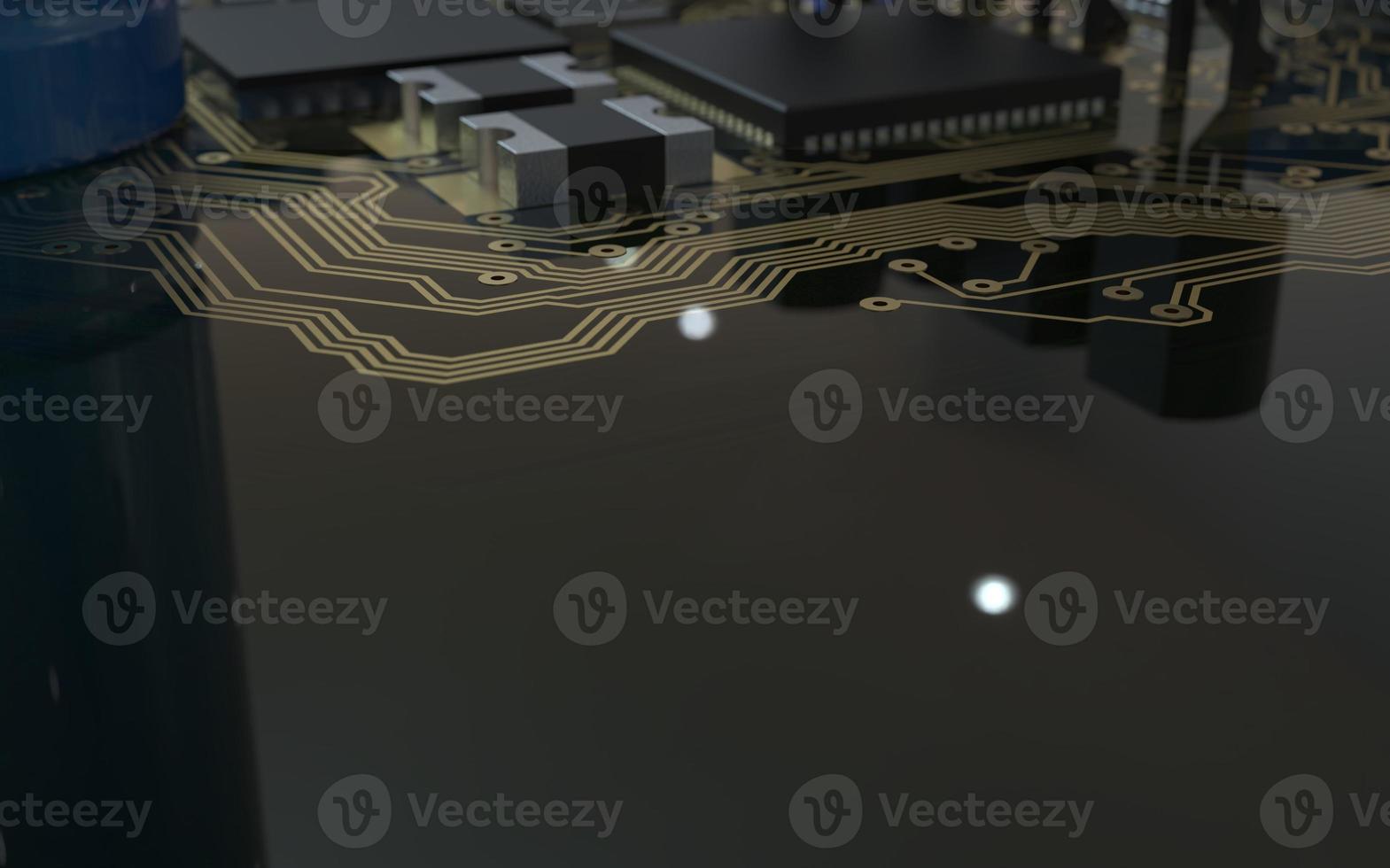 Prozessorchip auf einer Leiterplatte mit roter Hintergrundbeleuchtung. 3D-Darstellung zum Thema Technologie und die Kraft der künstlichen Intelligenz. foto