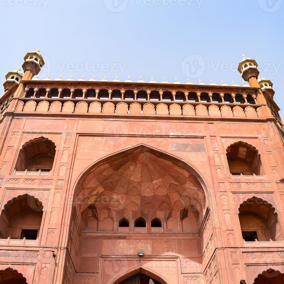 architektonisches detail der jama masjid moschee, alt-delhi, indien, die spektakuläre architektur der großen freitagsmoschee jama masjid in delhi 6 während der ramzan-saison, die wichtigste moschee in indien foto