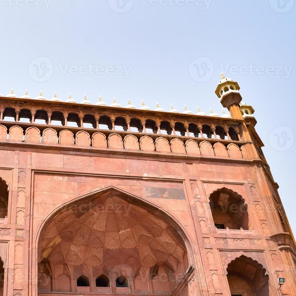 architektonisches detail der jama masjid moschee, alt-delhi, indien, die spektakuläre architektur der großen freitagsmoschee jama masjid in delhi 6 während der ramzan-saison, die wichtigste moschee in indien foto