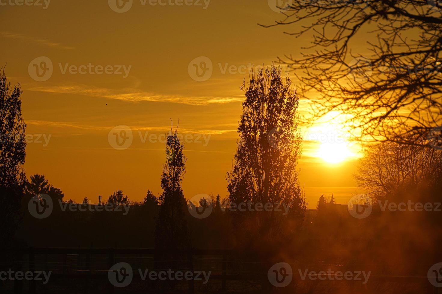 untergehende Sonne am Stadtrand von Berlin. der Himmel scheint zu brennen. foto