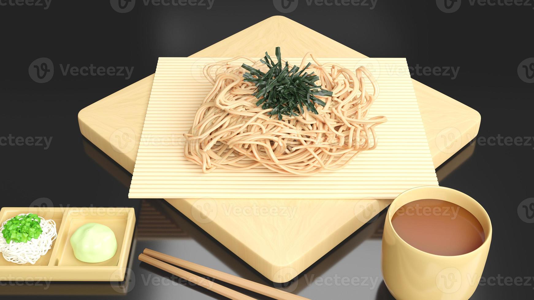 leckeres japanisches Nudelgericht. kalte soba-nudeln köstliche japanische noodle.render 3d illustration foto