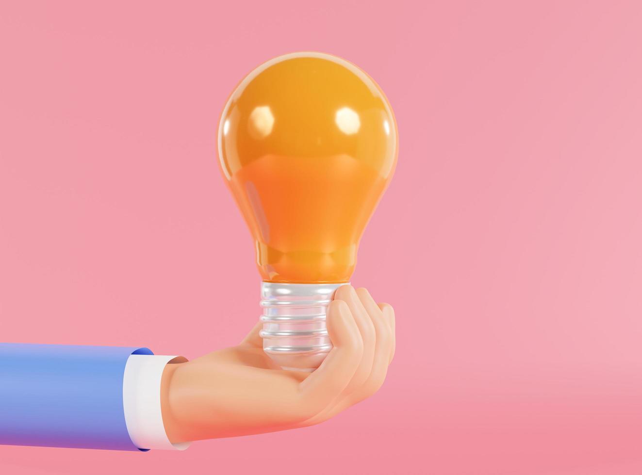 Hand, die Glühbirne hält. toller ideenwettbewerb, kreatives ideenkonzept, 3d-rendering. foto