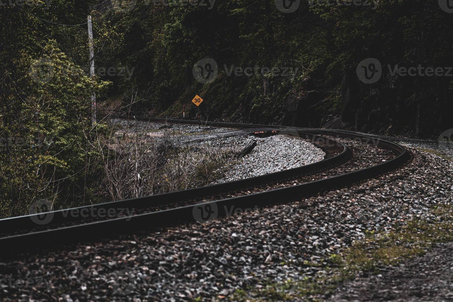 Eisenbahn durch die bewaldeten Hügel foto