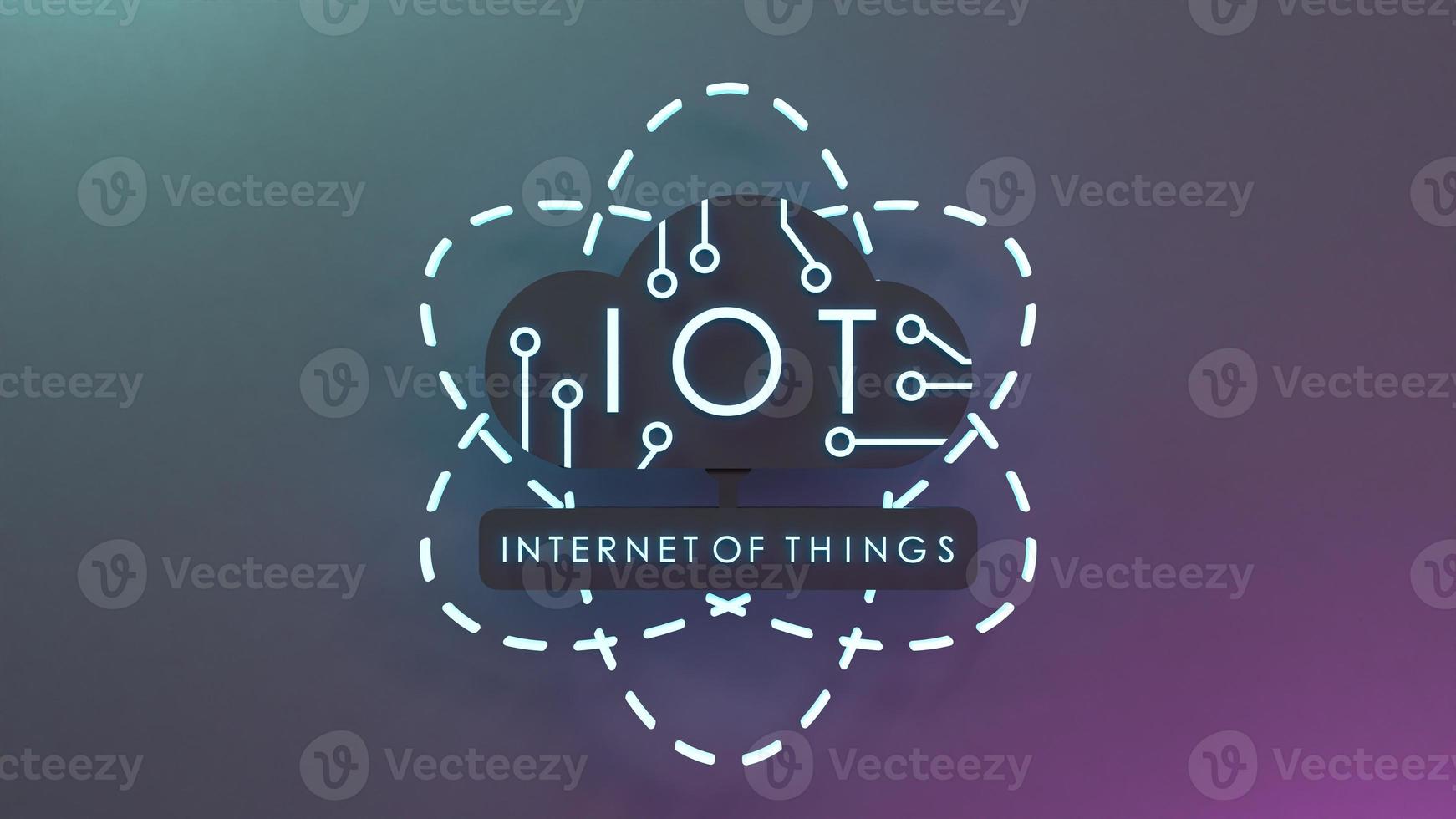 Neon-Internet-Ding-Logo-Symbol. iot-Konzept. 3D-Darstellung. foto