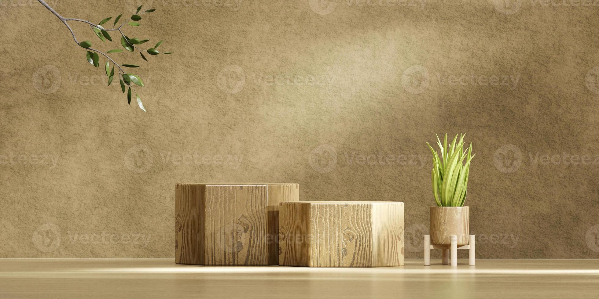 minimales plattformpodium mit pflanzenproduktpräsentation und 3d-rendering im hintergrund foto
