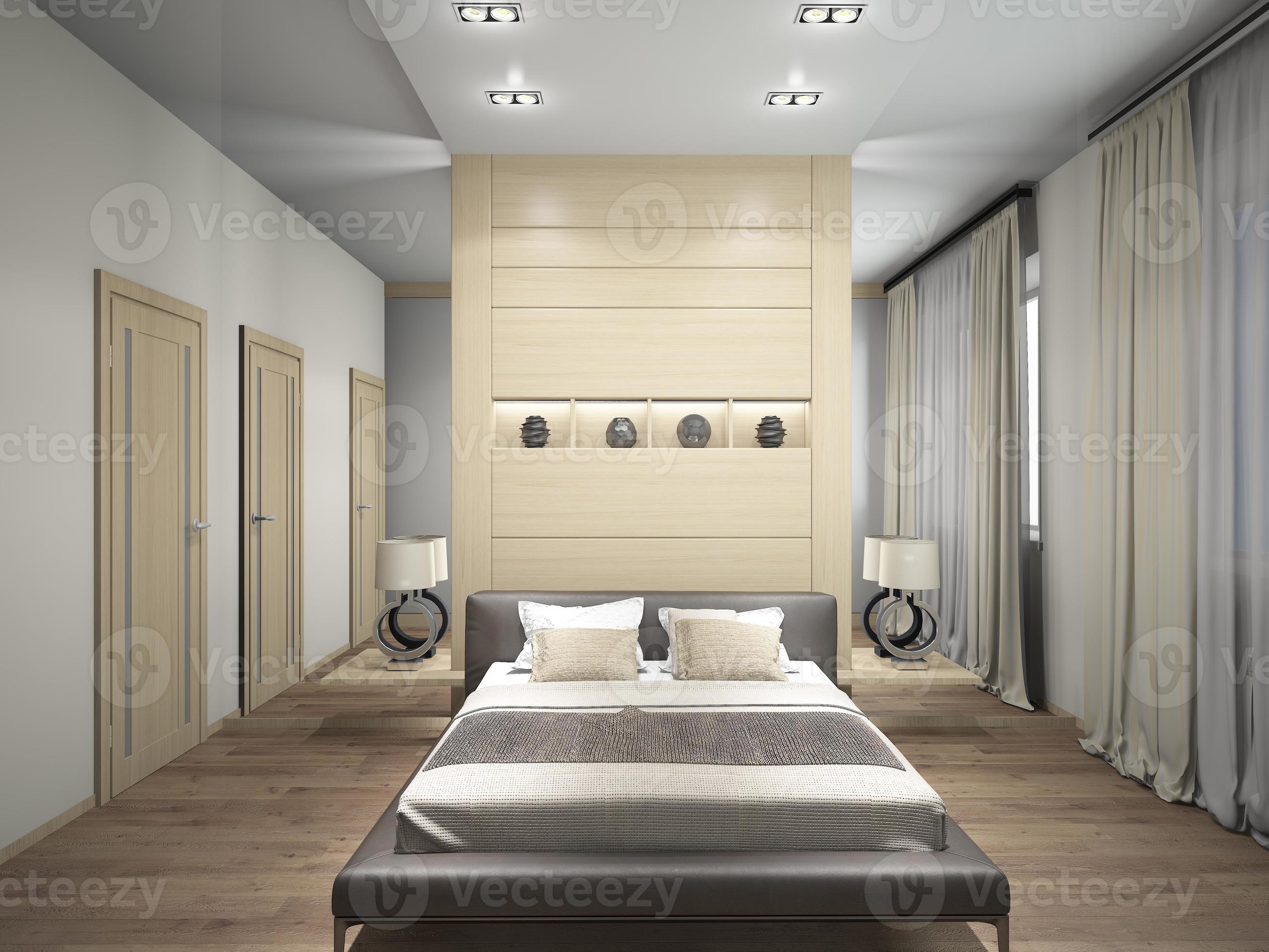 modernes Interieur eines Schlafzimmer-3D-Renderings foto