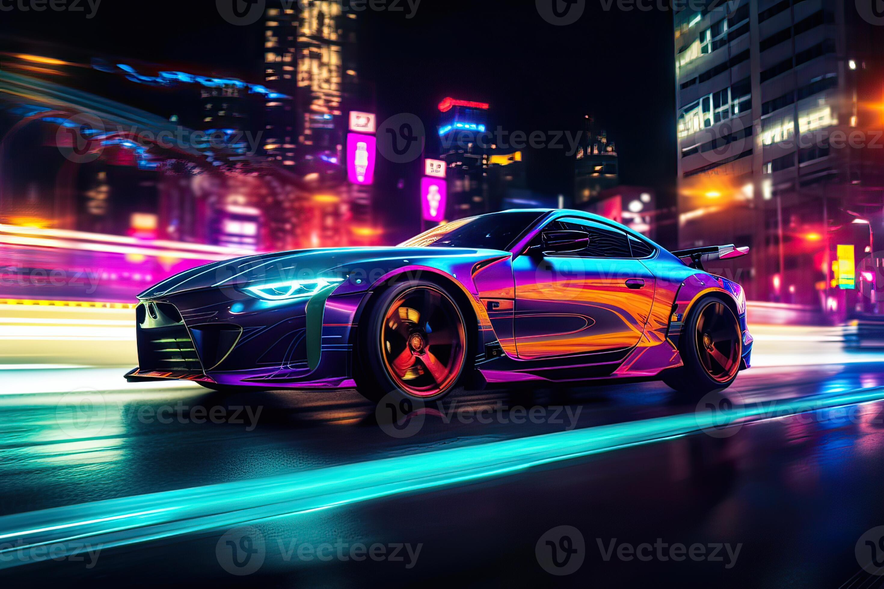 futuristisch Sport Auto mit Neon- Beleuchtung auf ein Neon