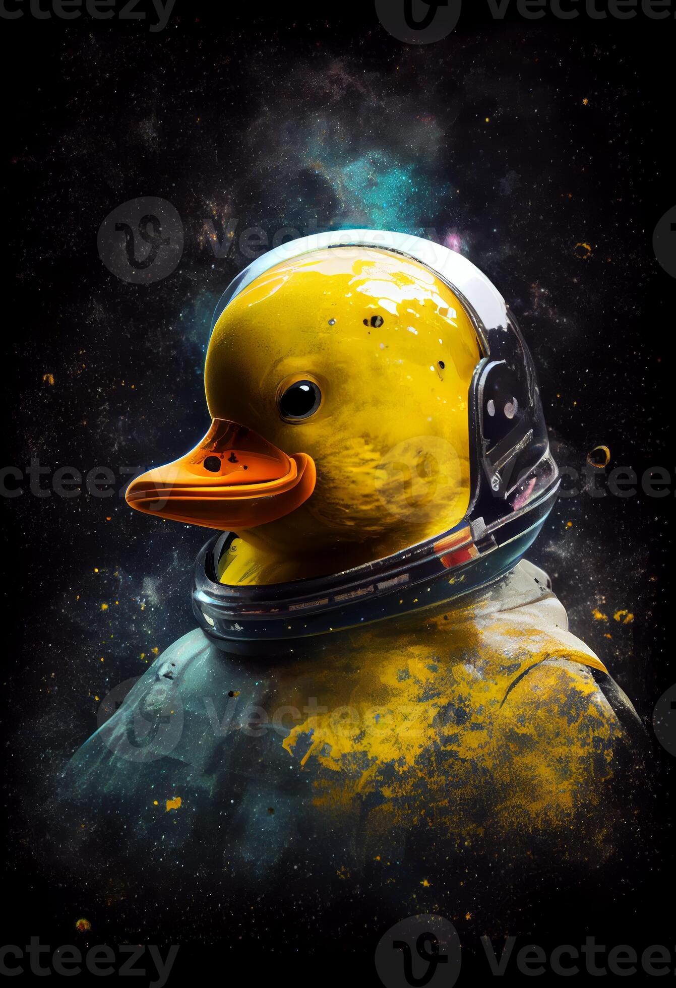 Gelb Gummi Ente mit Astronaut tragen Helm Bild generativ ai