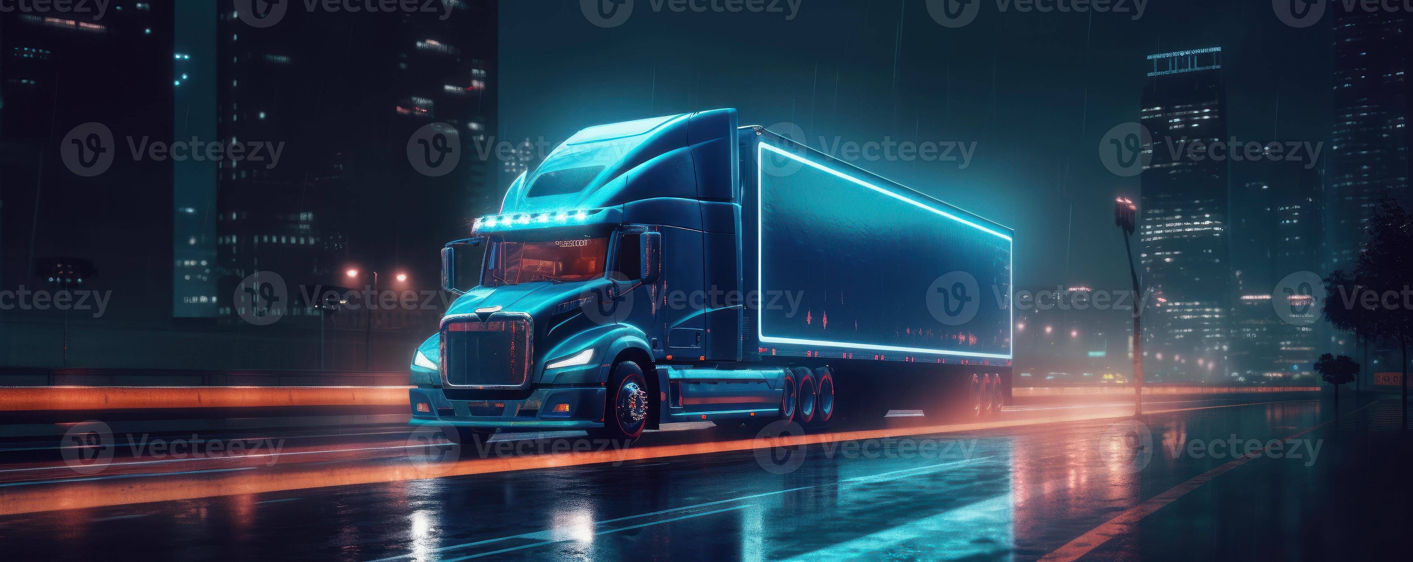 LKW mit futuristisch holographisch Anzeige und Neon- Beleuchtung. Fracht  Versand International Industrie. generativ ai 26442219 Stock-Photo bei  Vecteezy