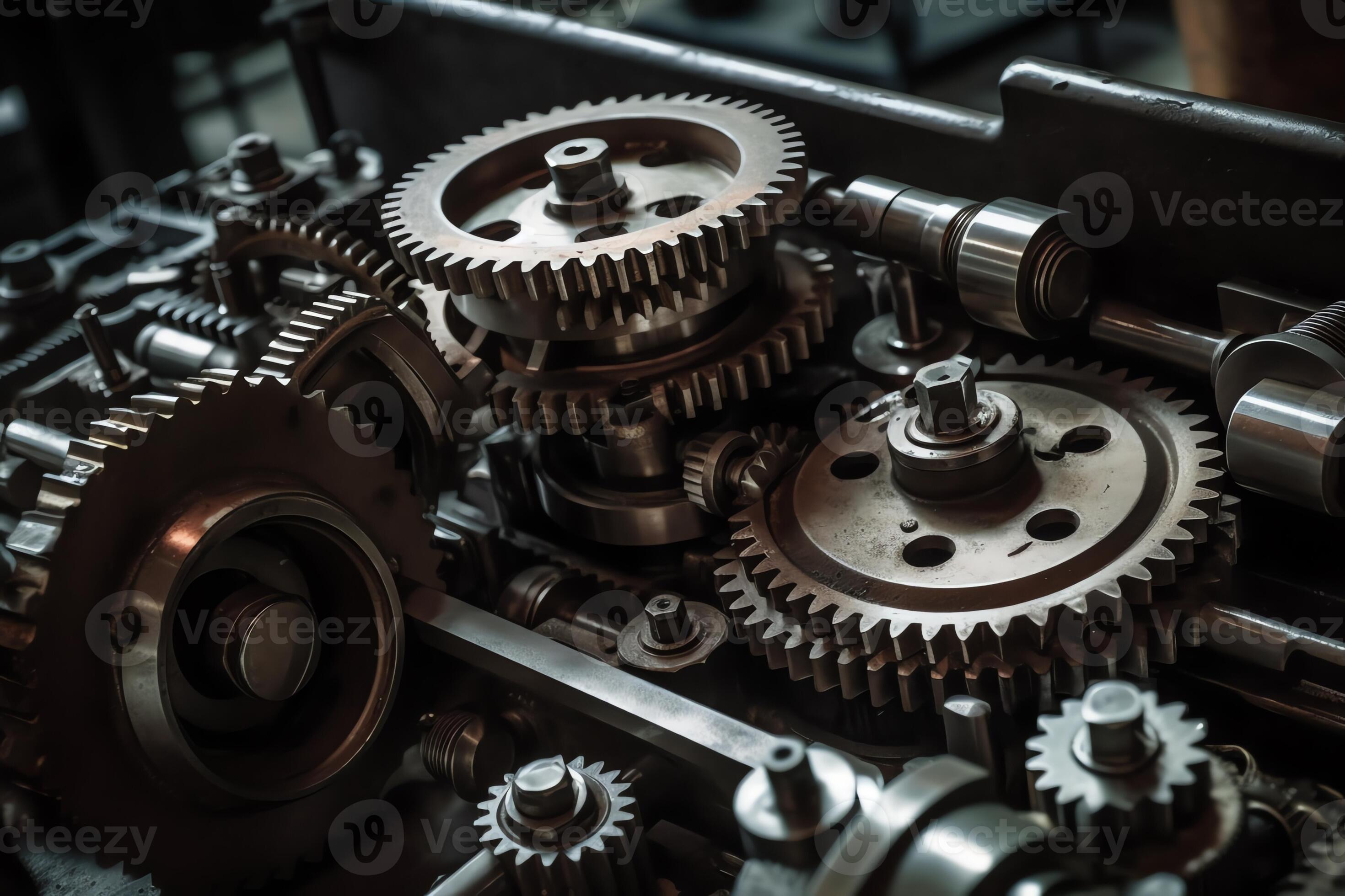 Mechanismus Getriebe und Zahnräder beim Arbeit industriell Maschinen. ai  generiert 23377948 Stock-Photo bei Vecteezy