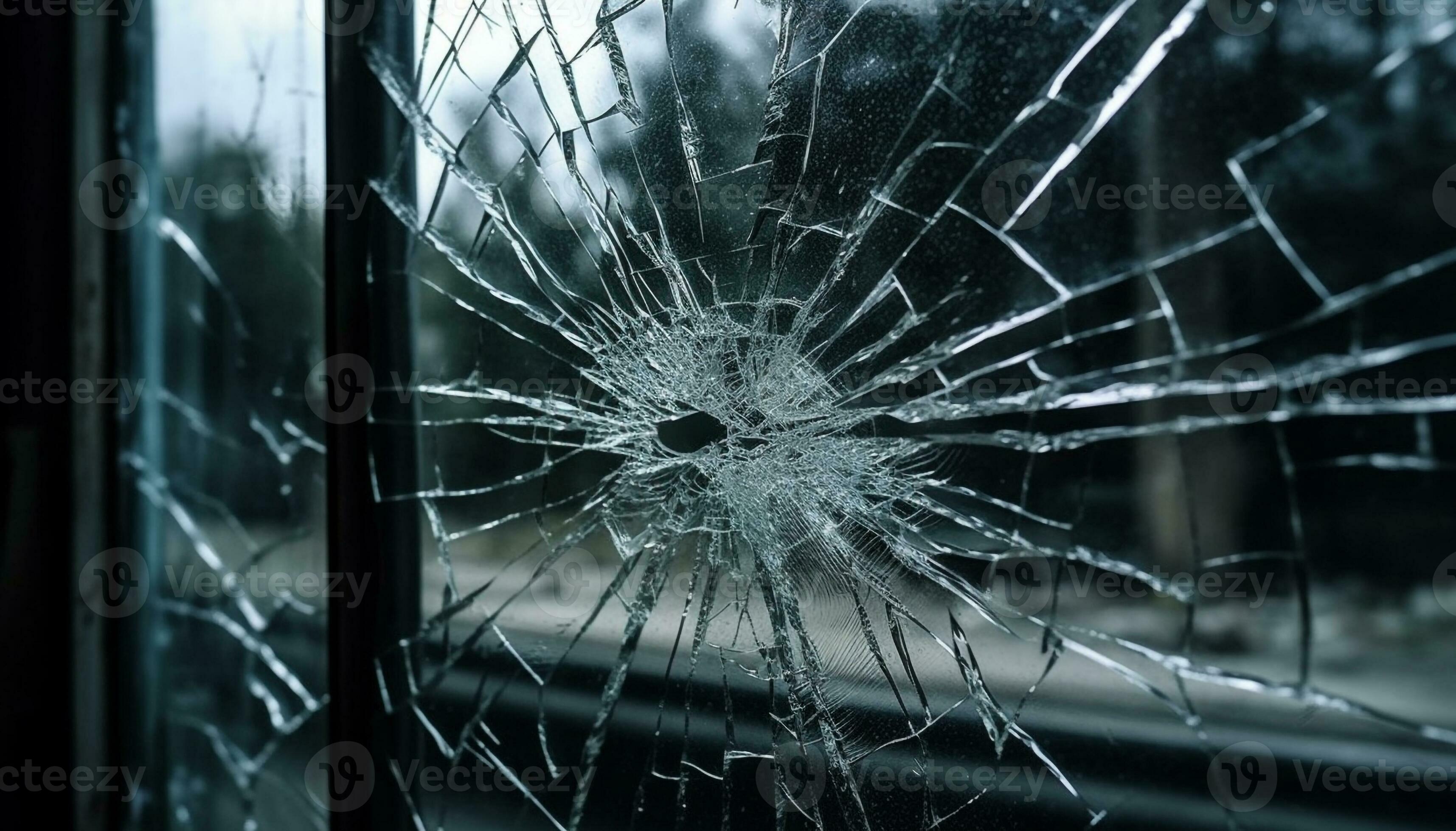 zerschlagen Glas, gebrochen Stahl, abstrakt Zerstörung, Achtung von  Vandalismus generiert durch ai 25050796 Stock-Photo bei Vecteezy