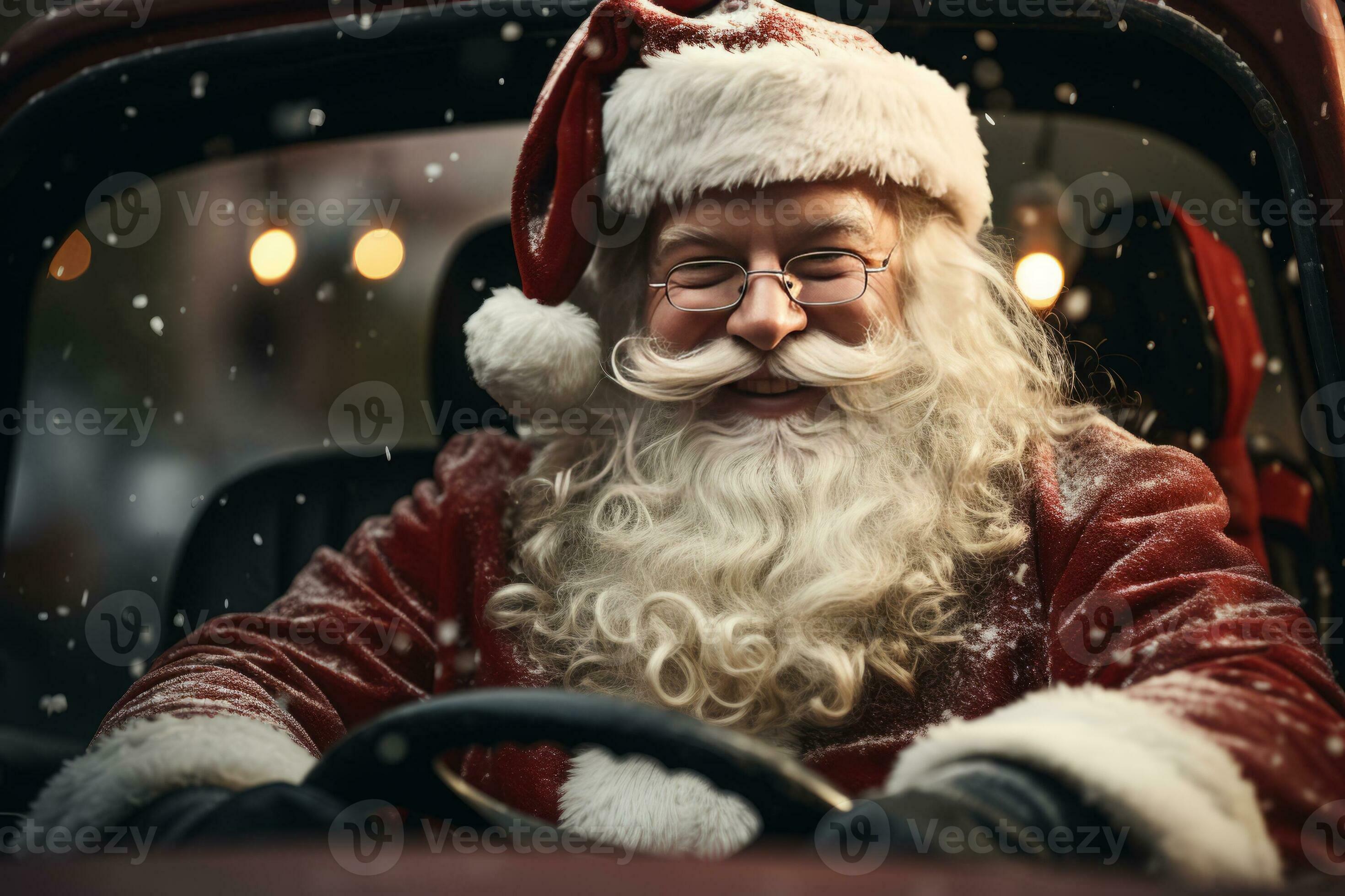 Santa claus Fahren rot Sport Auto auf Weihnachten Tage, liefern die