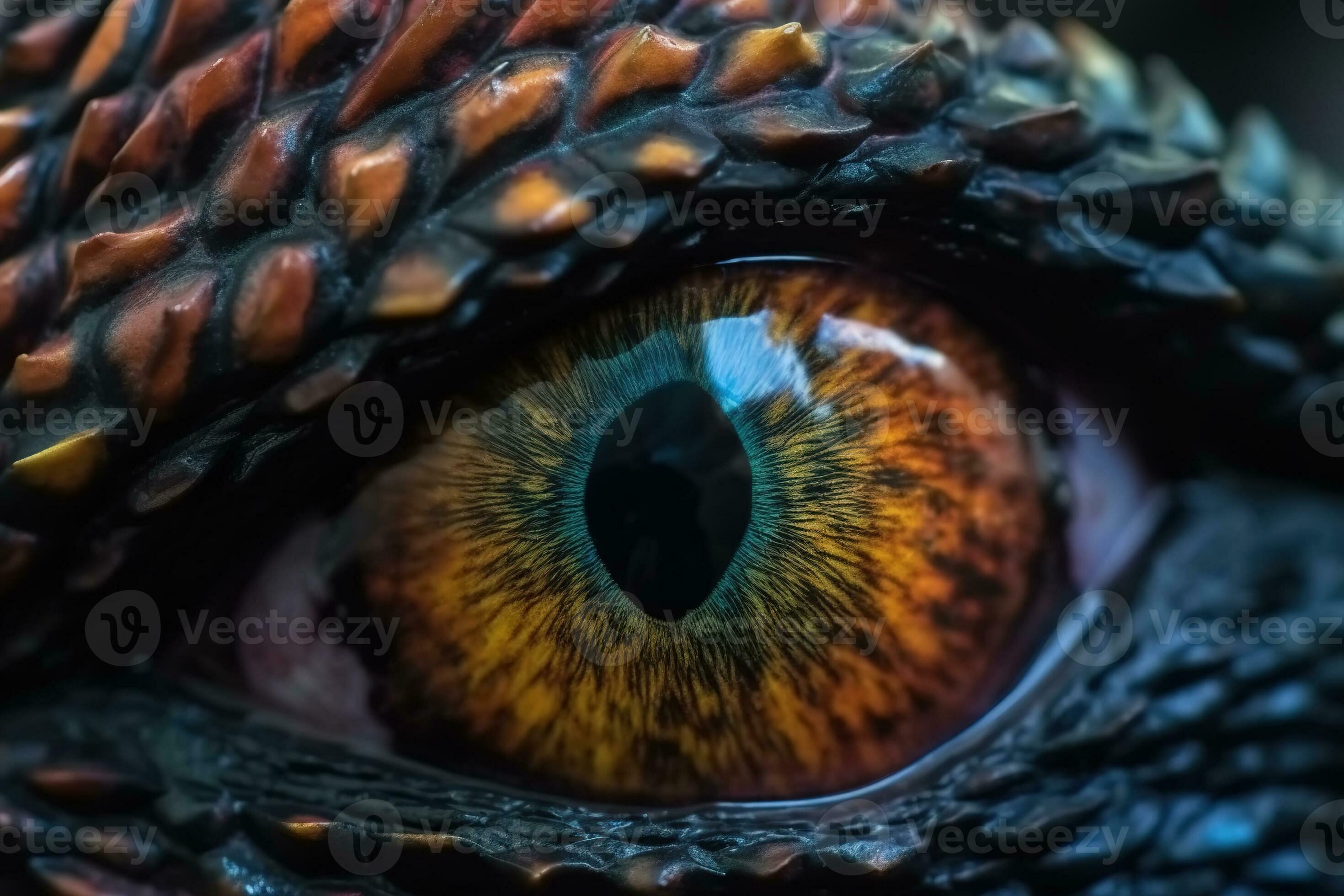 Makro Auge von Drachen, Waage von Reptil und Schüler, ein böse aussehen in  Kamera. Fantasie Illustration, generativ ai 26497084 Stock-Photo bei  Vecteezy