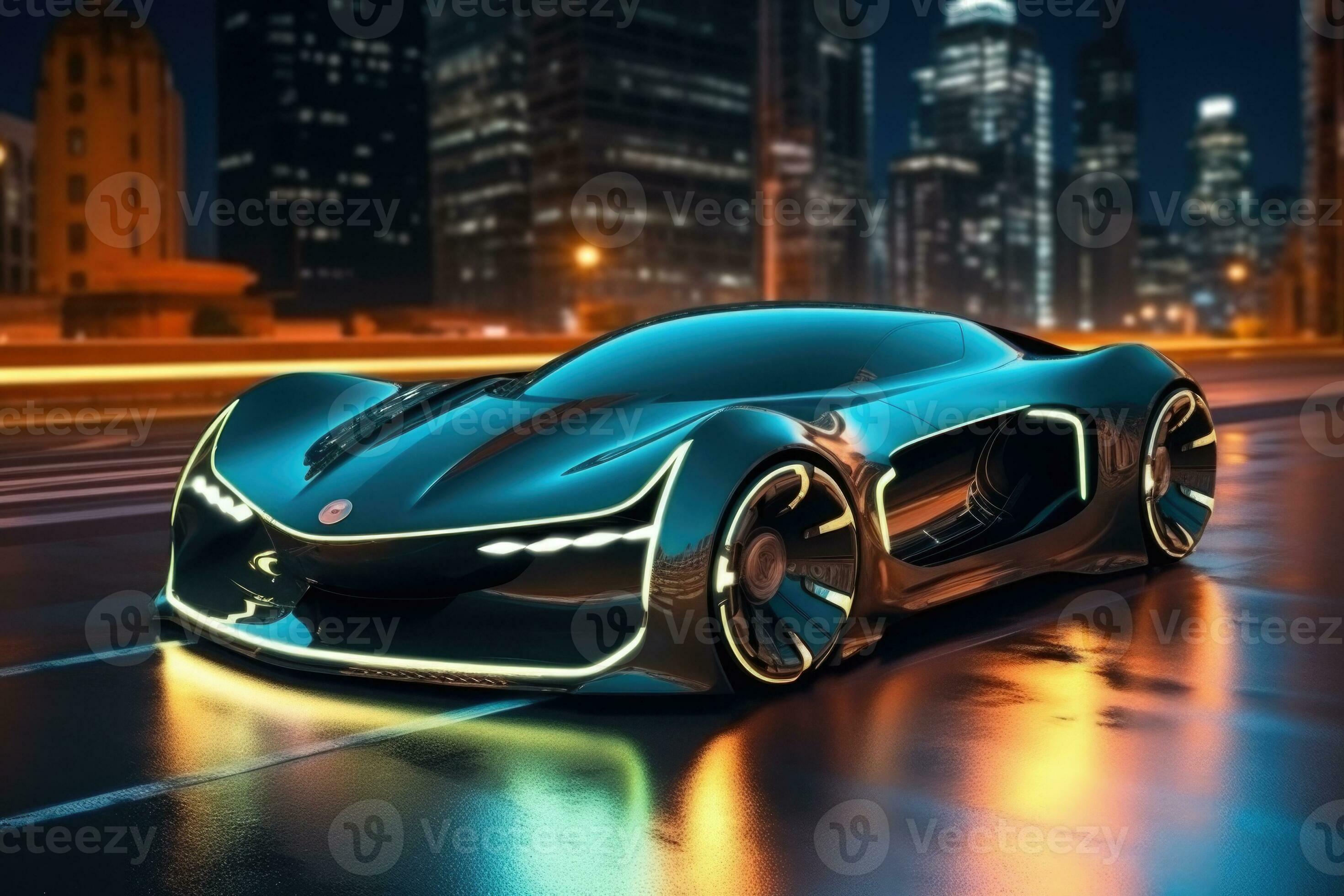 futuristisch Sport Auto mit glühend LED Beleuchtung. generativ ai