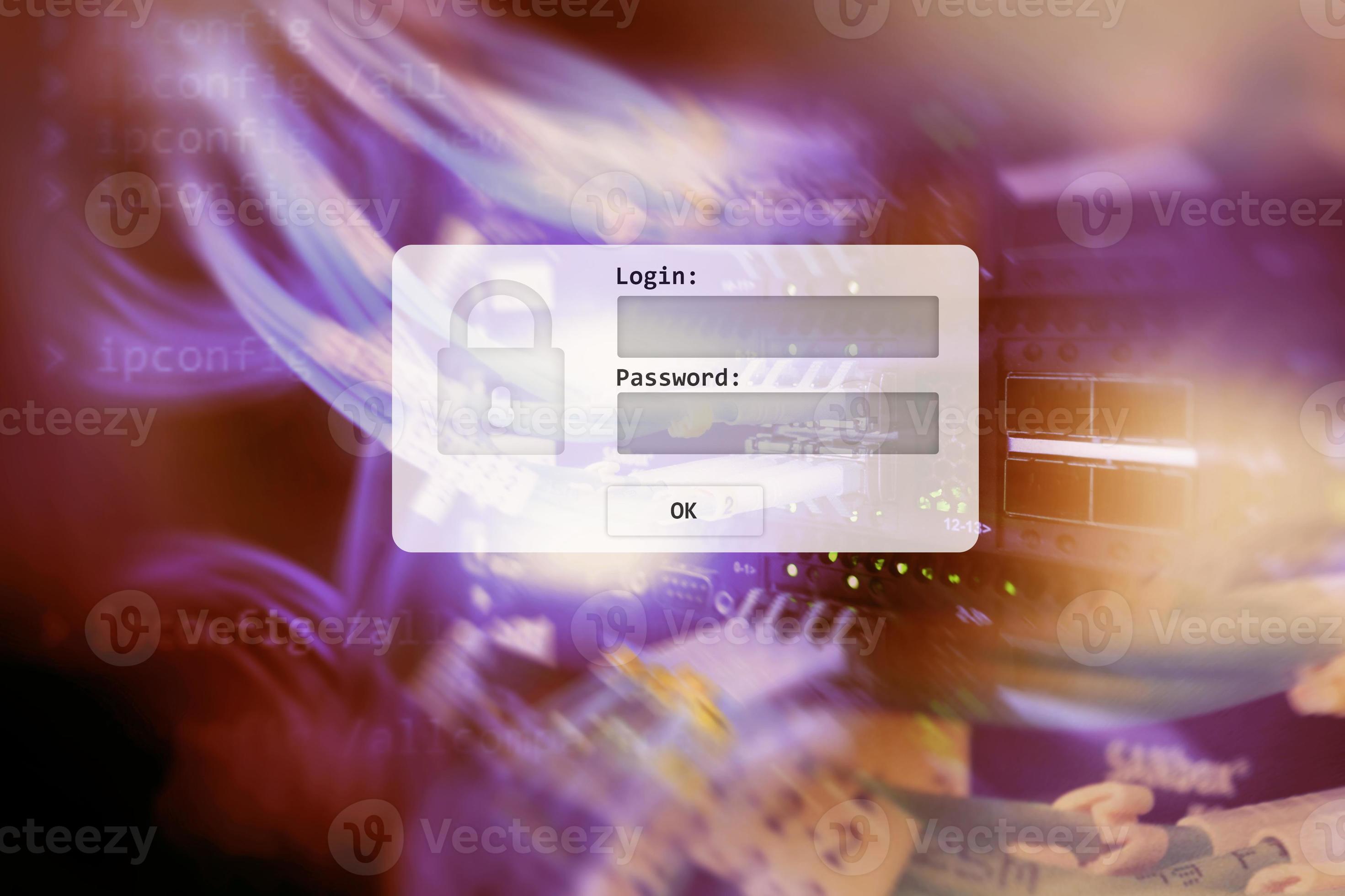 Serverraum, Login- und Passwortabfrage, Datenzugriff und Sicherheit. foto