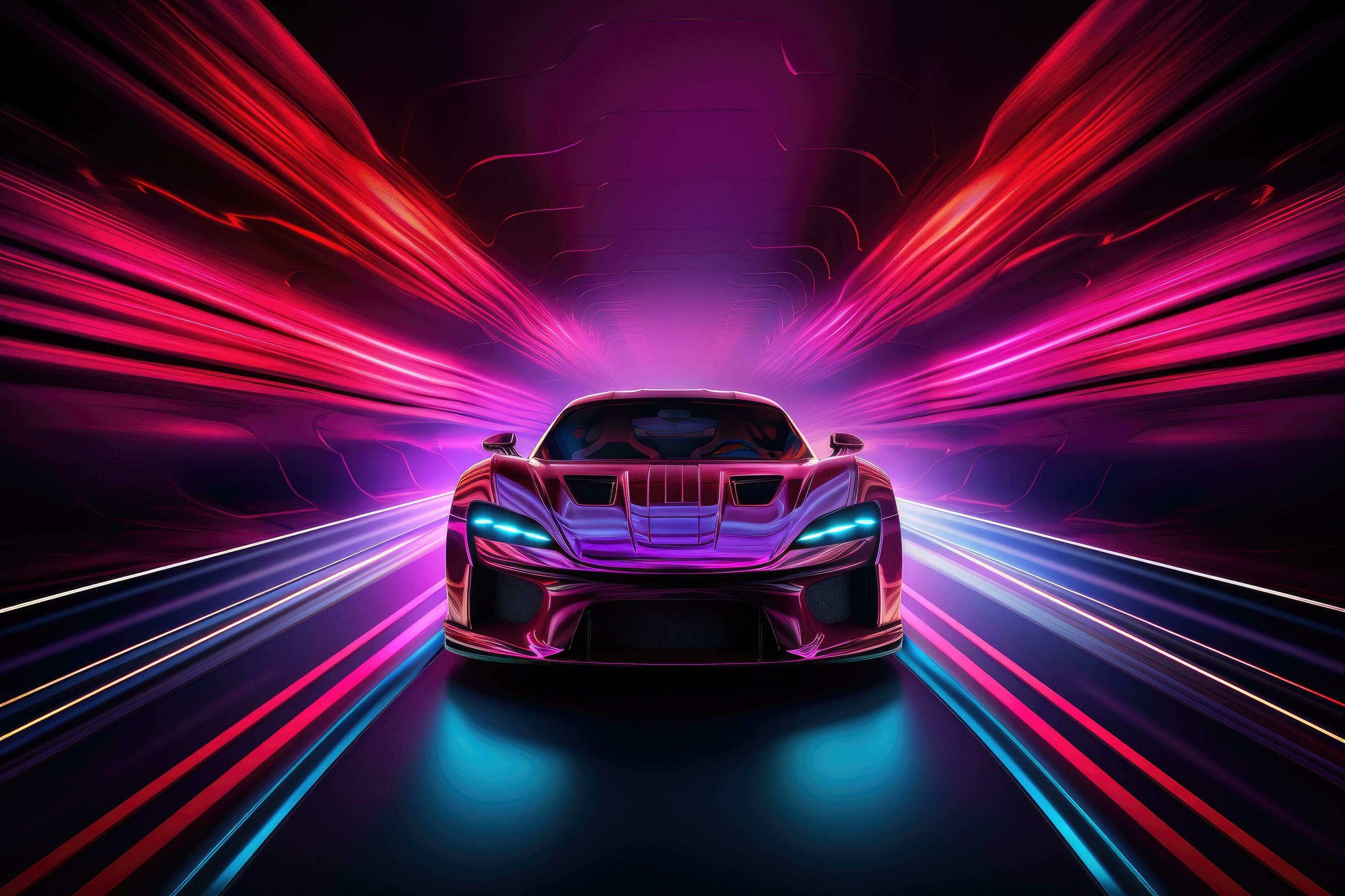 3d Rendern von ein Sport Auto auf ein dunkel Hintergrund mit Neon