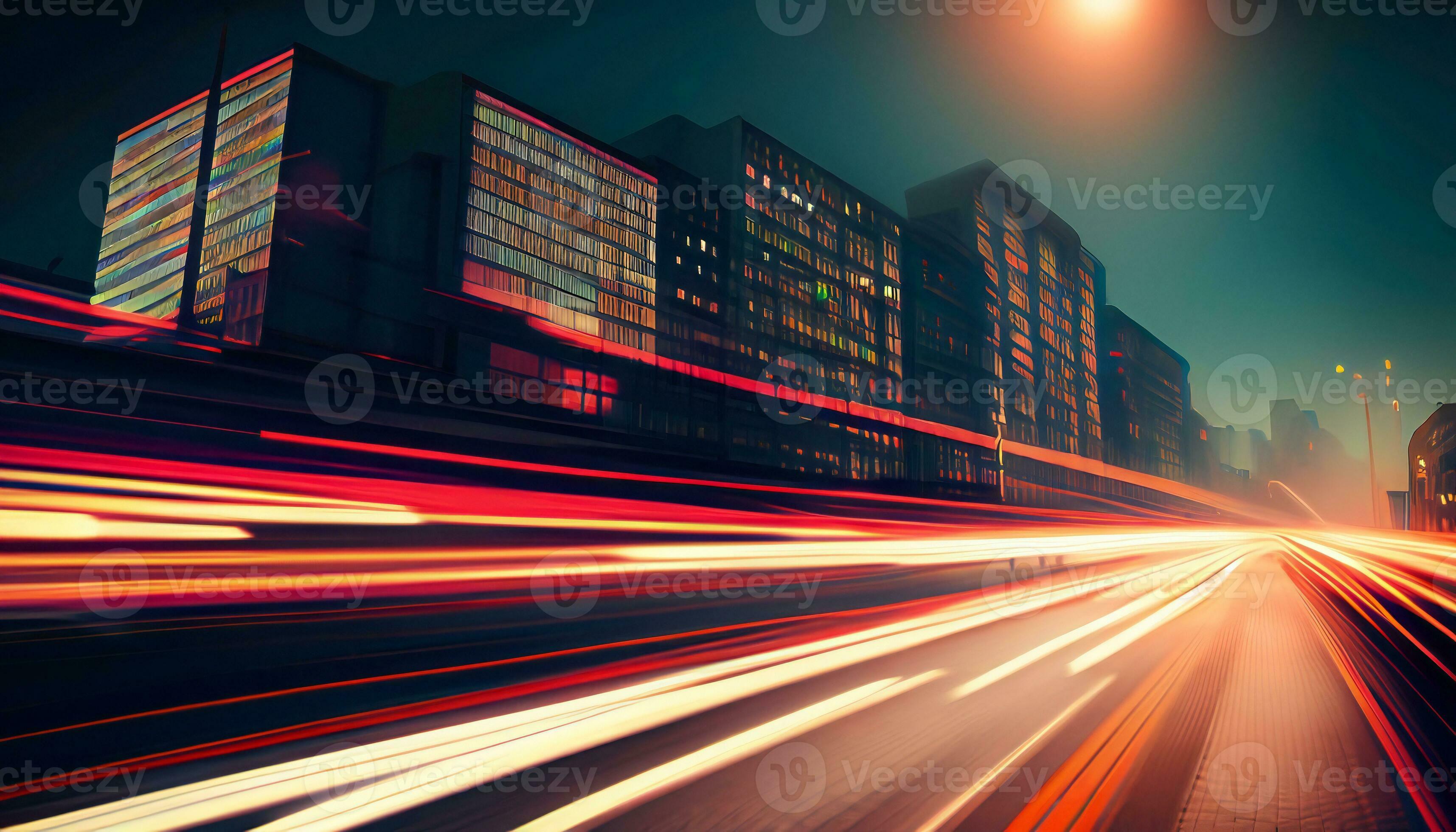 lange Exposition von Nacht Stadt. Auto Bewegung Wanderwege auf Straße.  Geschwindigkeit Licht Streifen Hintergrund mit verschwommen ai generiert  29291350 Stock-Photo bei Vecteezy