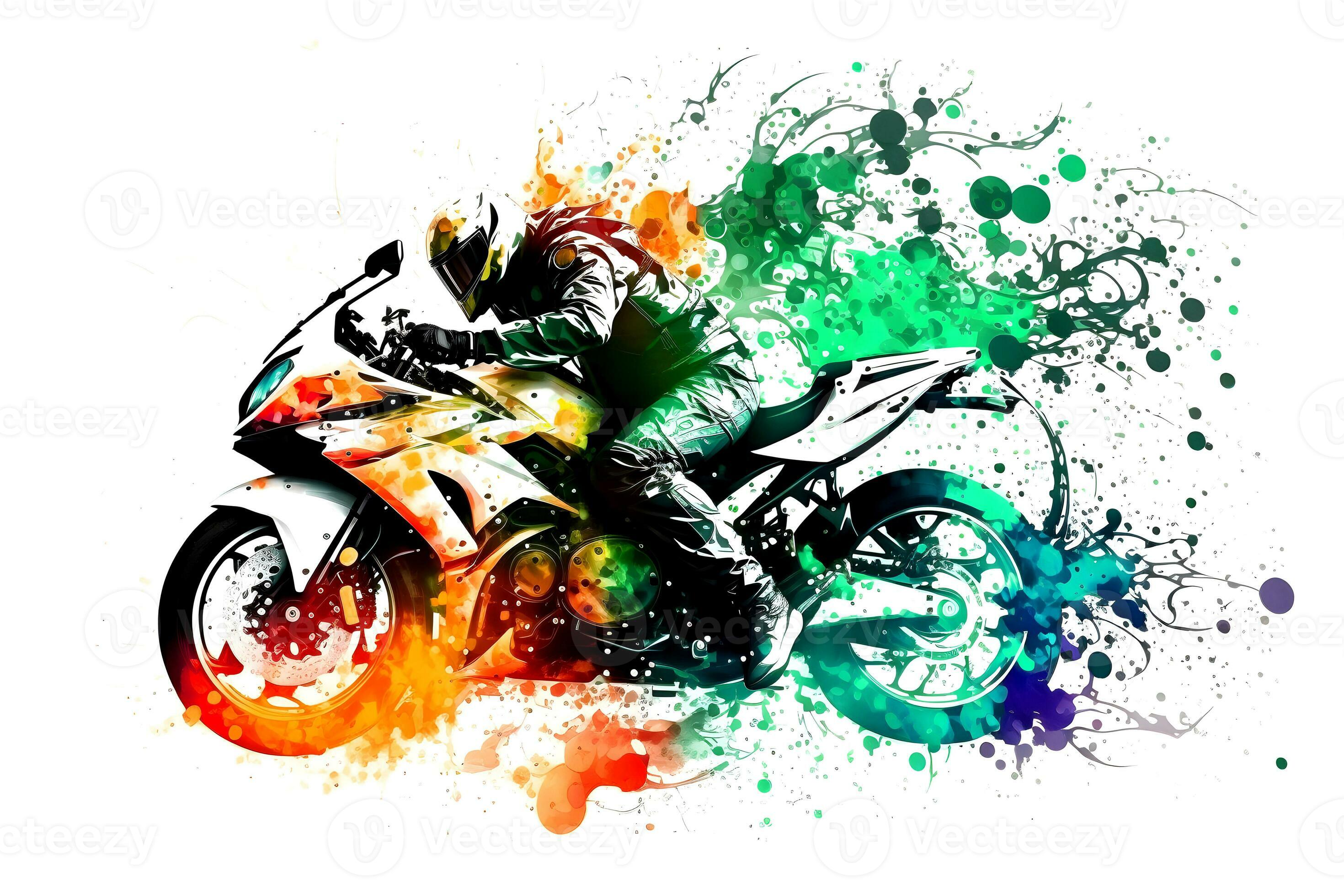 Aufkleber von Biker auf Sport Motorrad im Aquarell Stil auf Weiß  Hintergrund. neural Netzwerk generiert Kunst 23467694 Stock-Photo bei  Vecteezy