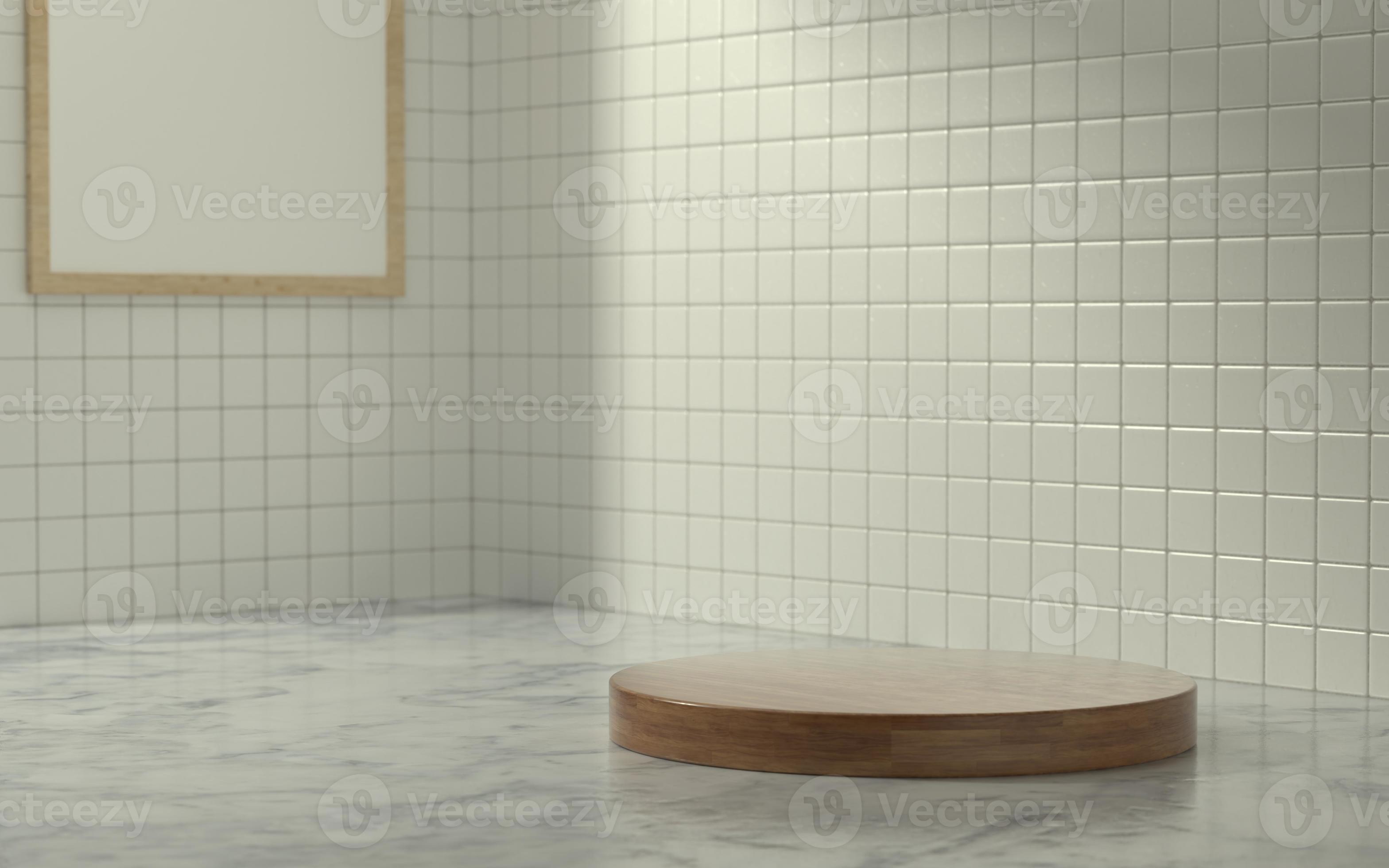 3D-Produktstadium in der Badezimmerszene mit Morgensonne foto