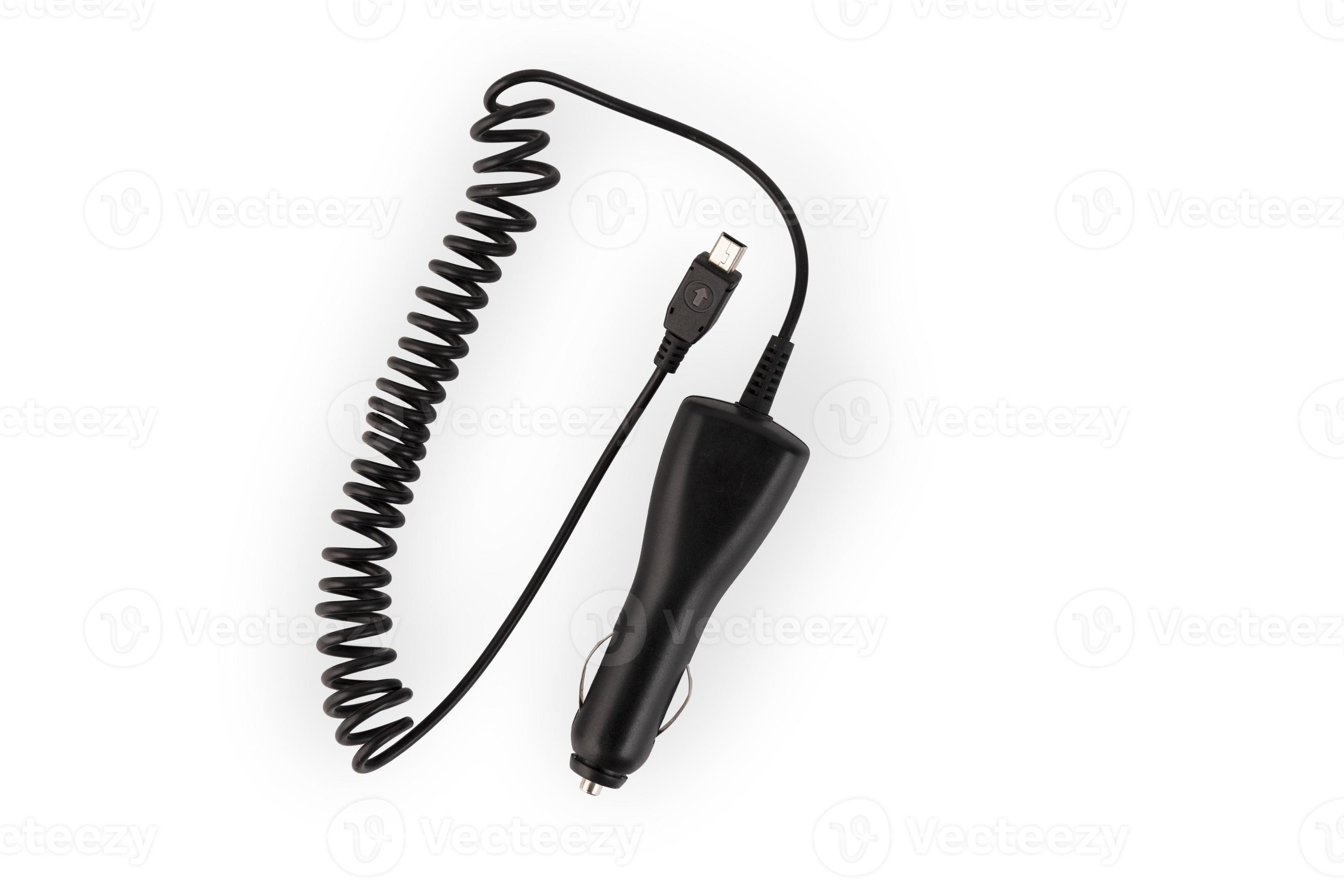 schwarzes autoladegerät mit usb-ausgangskabel zum aufladen von telefonen im  alten stil auf weißem hintergrund. 7975591 Stock-Photo bei Vecteezy