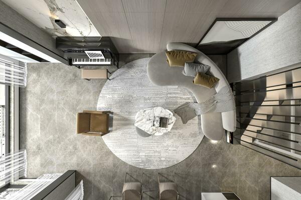 modern Leben Zimmer Innere Design mit Klavier und Anordnung