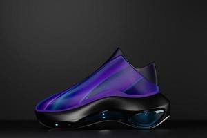 Bequeme Sport-Unisex-Sneaker aus lila Canvas mit hohen schwarzen Sohlen. 3D-Darstellung foto