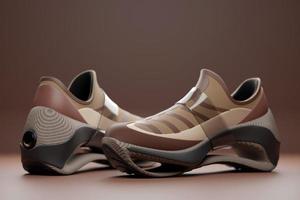 Helle, sportliche Unisex-Sneakers aus braunem Canvas mit hoher Sohle. 3D-Darstellung foto