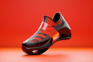 Heller bunter Sneaker Premium 3D-Render auf rotem Hintergrund foto