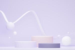 3D-Rendering pastellgrüner minimaler Hintergrund mit Podiumsständer. lila bühnenpodest für kosmetische produktpräsentation und werbung. Studioszene mit Vitrinensockel in cleanem Design. foto
