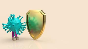 das virus und der schild für medizinische oder sci-inhalte 3d-rendering foto