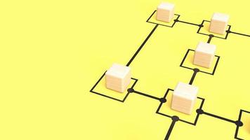 die holzwürfel auf gelbem hintergrund des diagramms für das 3d-rendering des geschäftskonzepts foto