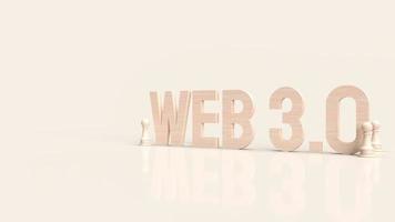 web 3.0 holztext und schach für technologiekonzept 3d-rendering foto
