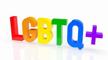 der lgbtq-text in mehreren farben auf weißem hintergrund für transgender-konzept 3d-rendering foto