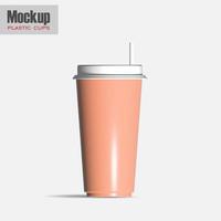 weißer Einwegbecher aus Kunststoff mit Deckel für kalte Getränke - Limonade, Eistee oder Kaffee, Cocktail, Milchshake, Saft. 450 ml. realistische verpackungsmodellvorlage. 3D-Darstellung foto