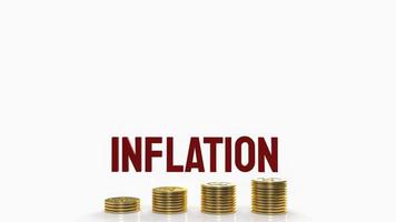 die rote Inflation und Goldmünzen auf weißem Hintergrund 3D-Rendering foto